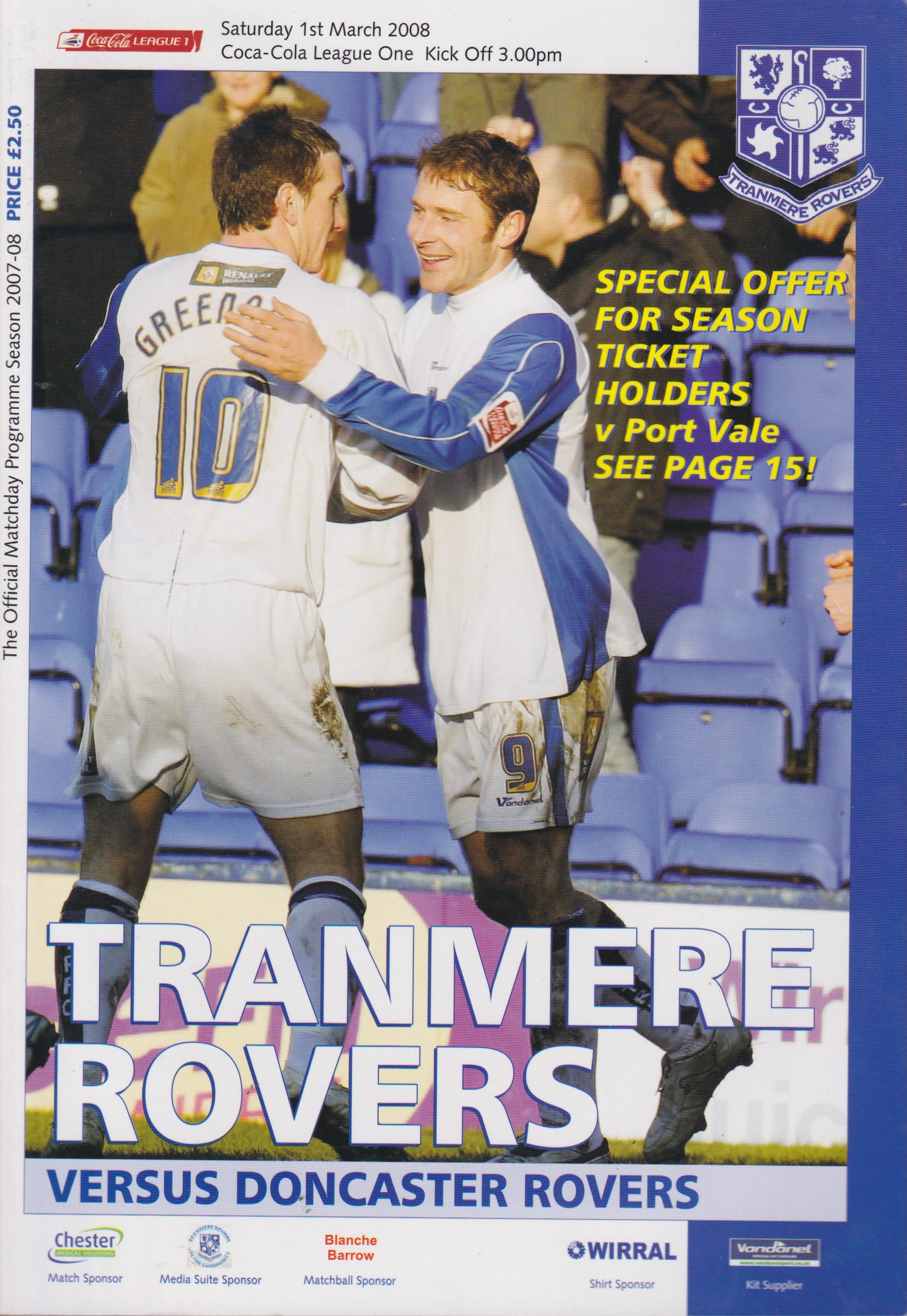Tranmere Rovers v Doncaster Rovers match programme